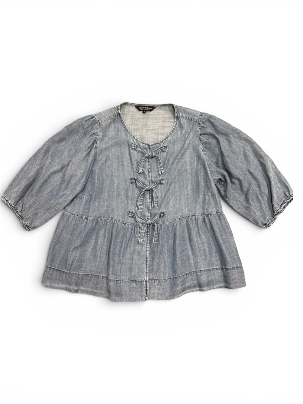 Velvet Heart Light Blue Tie-Front Peplum Top